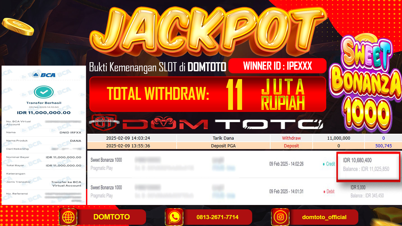 JACKPOT SLOT SWEET BONANZA 1000 09 FEBRUARI 2025